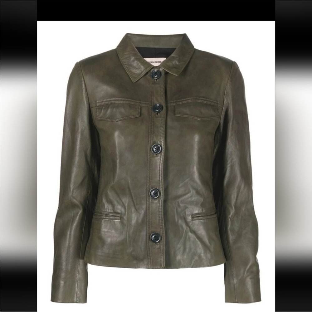 ZADIG & VOLTAIRE Olive Leather Jacket - Picture 2 of 6